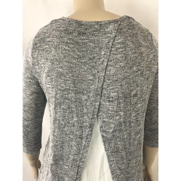 AB Studio Sweater Size L Gray Long Sleeve Split Back with Fabric Panel - Picture 6 of 8